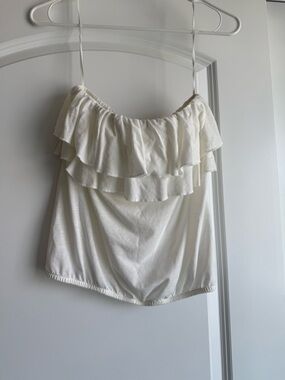 American Eagle Outfitters White Ruffle   Strapless Shirt
